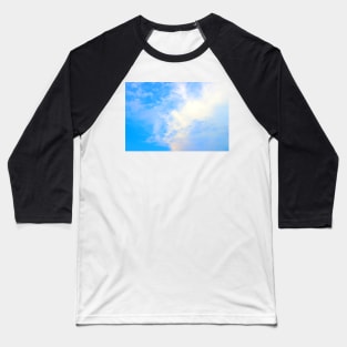 View of the sky split between puffy and thick clouds on the right and azure color on the left Baseball T-Shirt